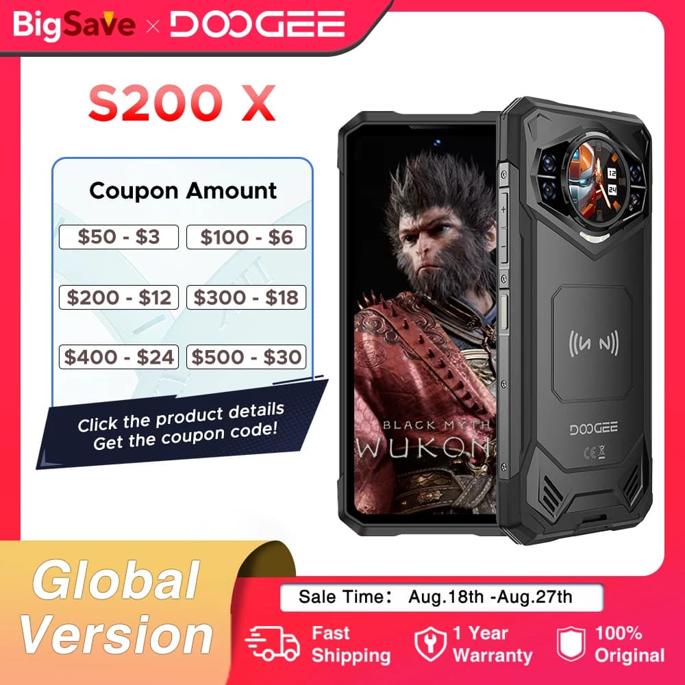 World Premiere DOOGEE S200 X 5G Rugged Phone 12+512GB Smartphone 6.72” FHD+120Hz IPS screen Dimensity 7050 10100mAh battery 33W