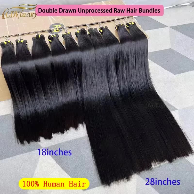 15A Double Drawn Straight Human Hair Bundles 100% Unprocessed Raw Human Hair Weaving for Women Hair Extensions Natural Color #1B