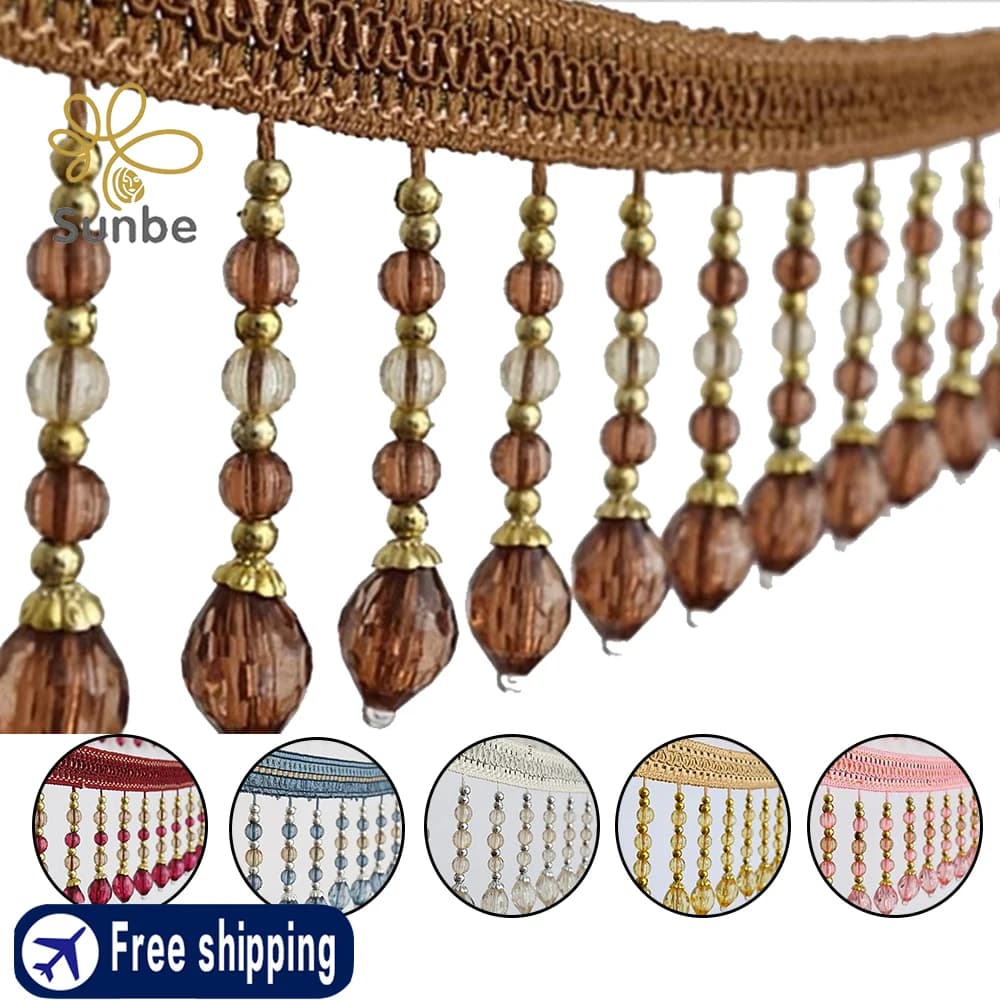 12yards Briaded Hanging Beads Tassel Fringe Trimming Applique Fabric Ribbon Tape Band Curtain Table Wedding Decorated T2583