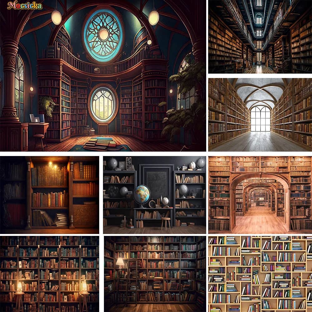 Bookcase Decor Backdrop for Studio Photography Supplies Back to School Holiday Party Background Retro Books Bookshelf Photozone