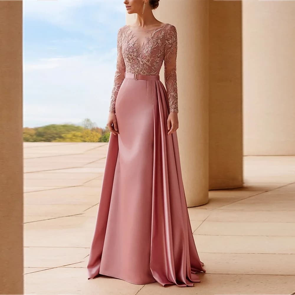 Exquisite Mother of the Bride Dresses A-Line O-Neck Wedding Guest Gowns Appliques Ruching Dress Women Wedding Party GDS980054