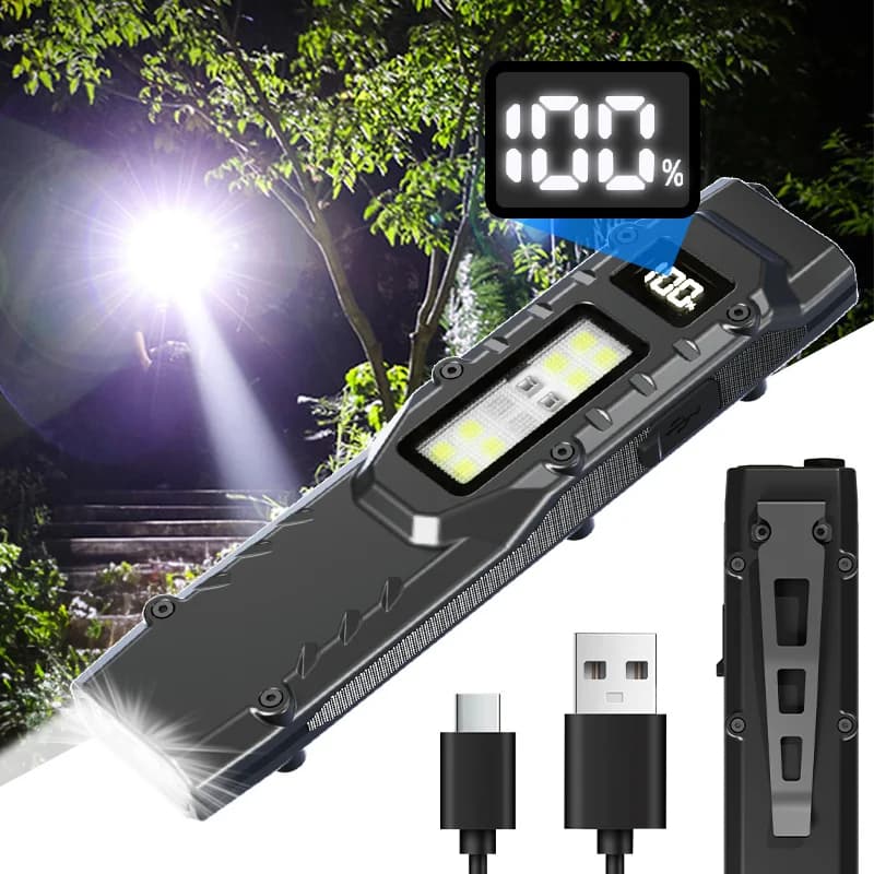 Portable Flashlight, 800 Lumens USB Rechargeable Tactical Flashlight, Flashlight IPX4 Waterproof Led COB Work Light for Camping