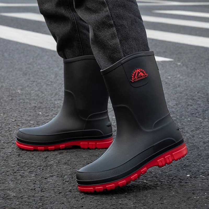 Men's Medium Tube Non-slip and Wear-resistant Rubber Shoes Fashion Versatile Rain Boots Adult Casual Fishing Shoes Work Shoes