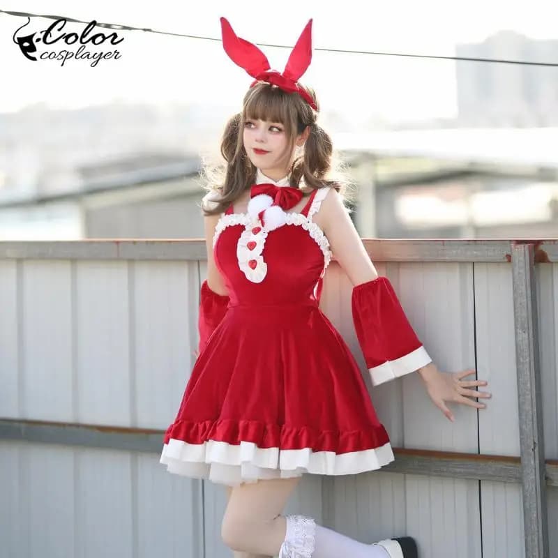 Color Cospalyer Christmas Dress Suit for Women Santa Claus Xmas Bunny Girl Cosplay Costume Sexy Uniform Party Adult Dress Up
