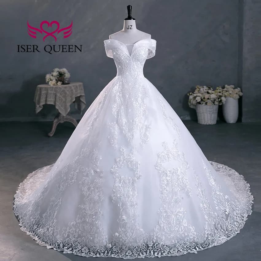 Customized Beading V neck Pretty Lace Embroidery Wedding Dress 2025 Ball Gown Plus Size Elegant Wedding Dresses For Women WX0298