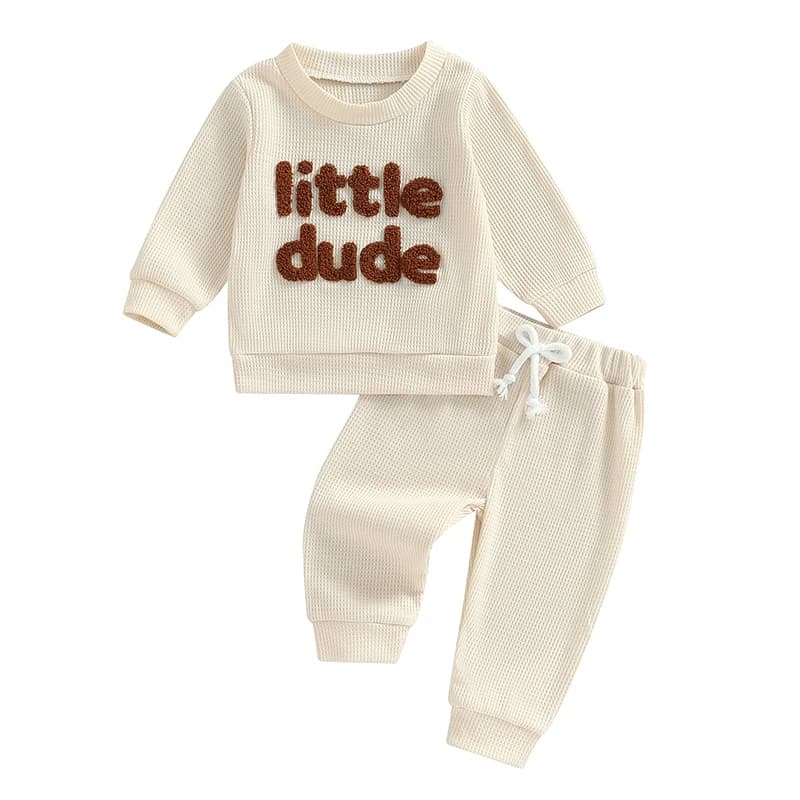 Boys Toddler Infant Baby Fall Outfit Set Letter Embroidery Long Sleeve Top Solid Color Pants Set Cotton Clothes Tracksuit