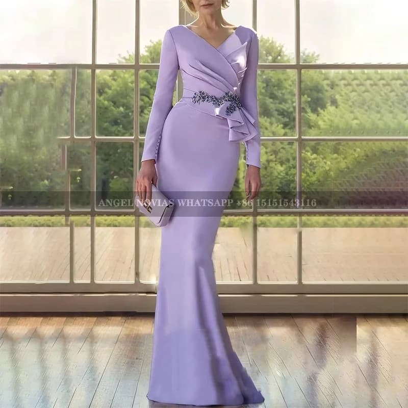 Long Sleeves Mermaid Lavender Mother of the Bride Dress Wedding Party Dress Robes Invitee Mariage vestidos madre de la novia