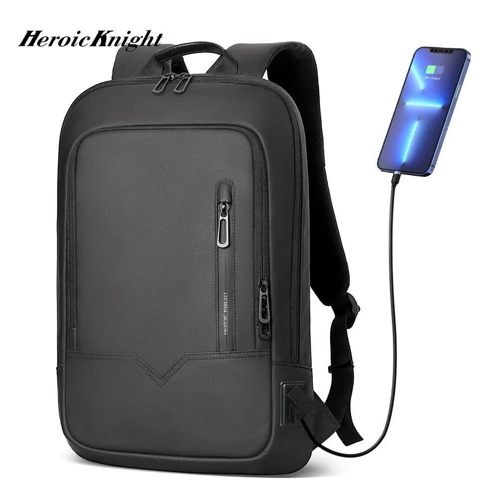 Heroic Knight Men Business Backpack Slim Waterproof 14" Laptop Bag Light weight College Backpack Fashion Women Backpack Black