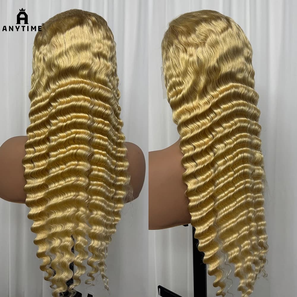 Blonde 613# 250% Density Deep Wave Wavy Curly Human Hair Wigs 13x4 Transparent Lace Frontal Brazilian Hair Wig for Black Women