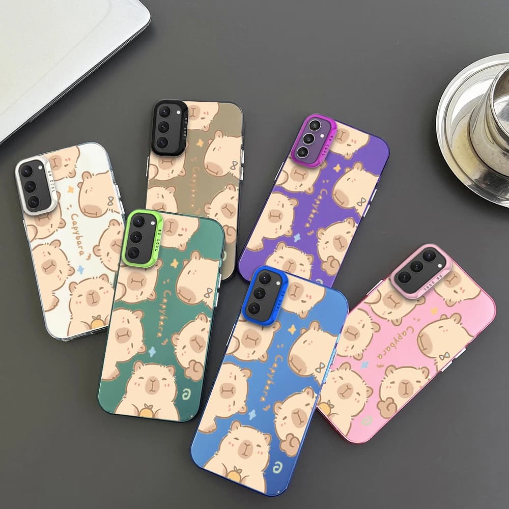 Capybara Cute Phone Case For Samsung S23 S24 S22 A71 A55 ULTRA PLUS FE Electroplated Silver IMD Laser Color Shell