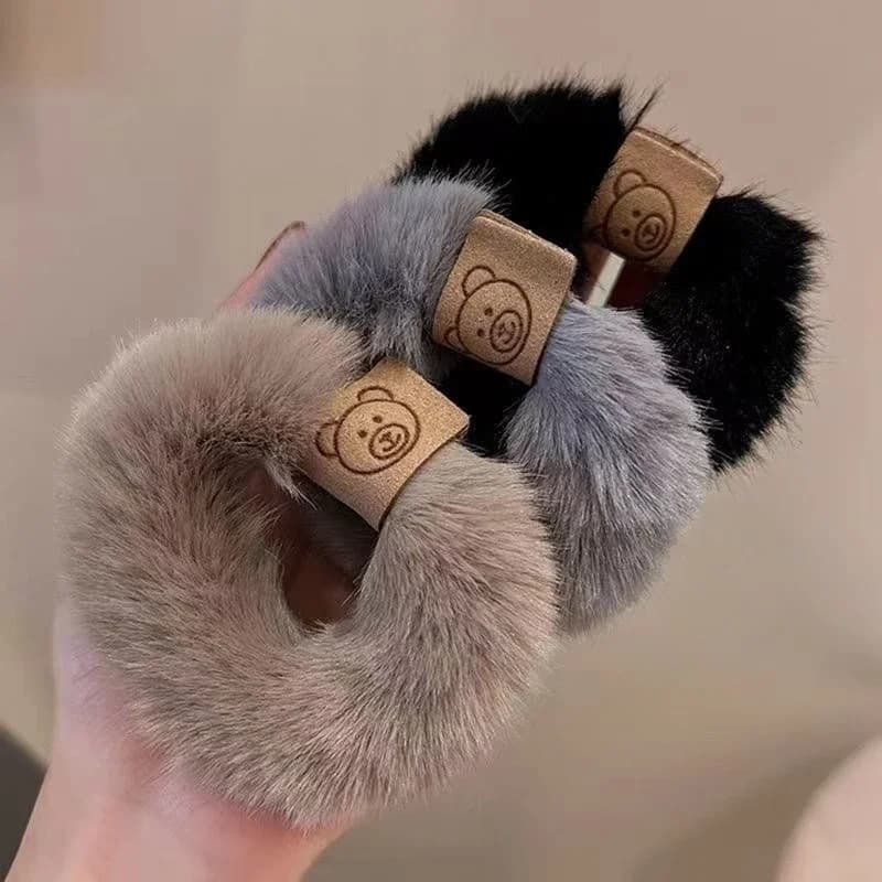 2025 New Soft Plush Hair Rope Korean Thick High Elastic Bear Hairband Braiding Hair Accessories Ponytail Headwear Scrunchies