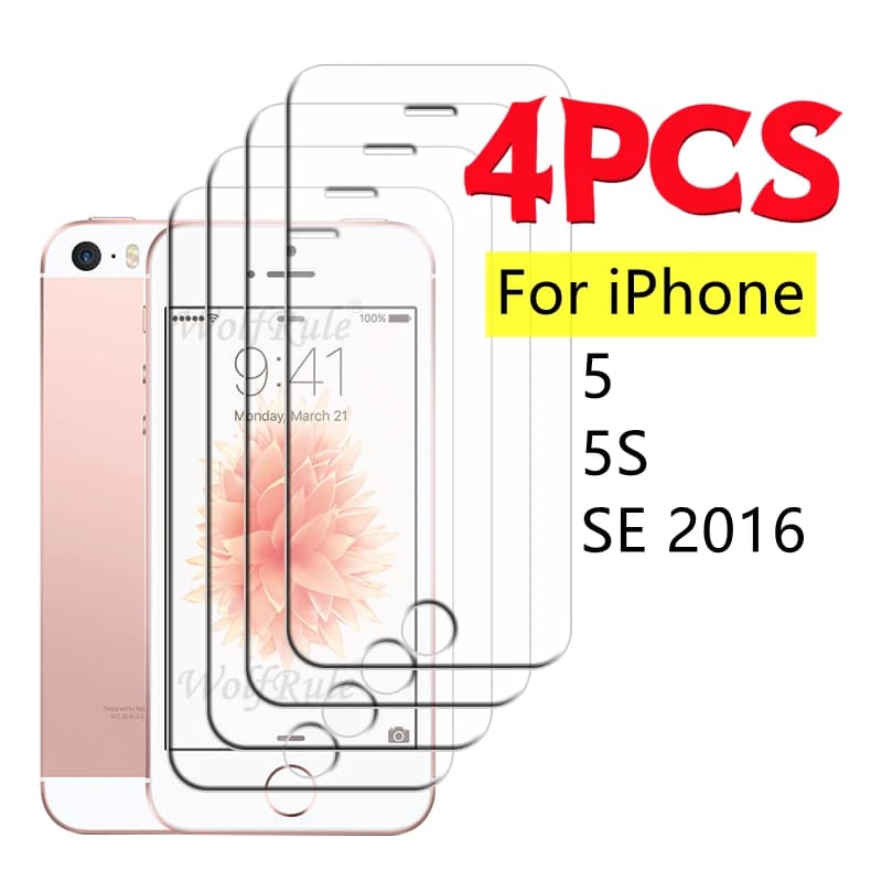 1/2/3/4Pcs For iPhone 5 Glass Apple iPhone 5 5S SE 2016 Tempered Glass 9H Transparent Clear Protective Screen Protector iPhone 5