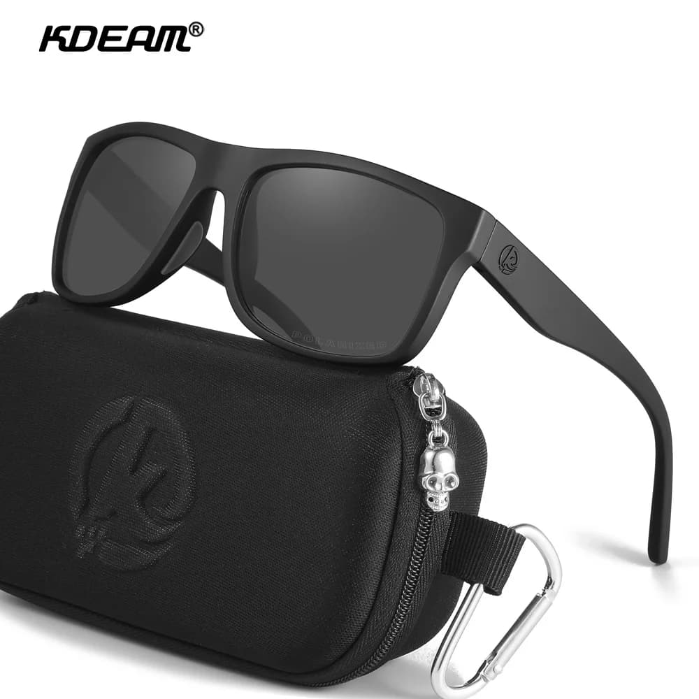 KDEAM Polarized Sunglasses Men Sports Tridimensional Brand Logo TR90 Square Sun Glasses All Black With Zipper Case KD0721
