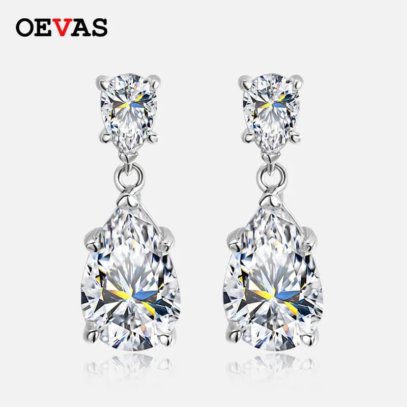 OEVAS 7 Carat Water-drop Pear Cut D Color Moissanite Diamond Engagement Drop Earrings For Women 925 Sterling Silver Fine Jewelry