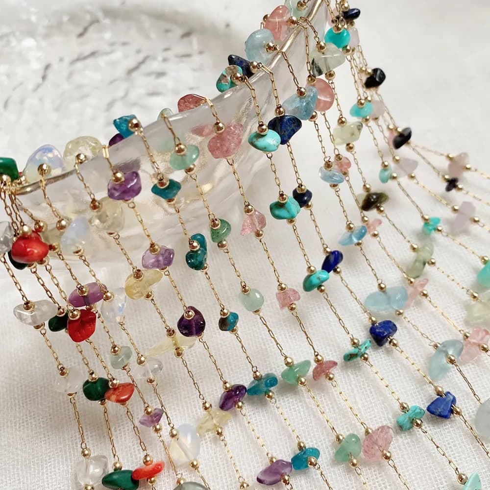 Irregular Natural Chip Stone Crystal Bracelet Healing Citrines Amethysts Pink Quartz Charm Stainless Steel Tiny Chain Bracelet