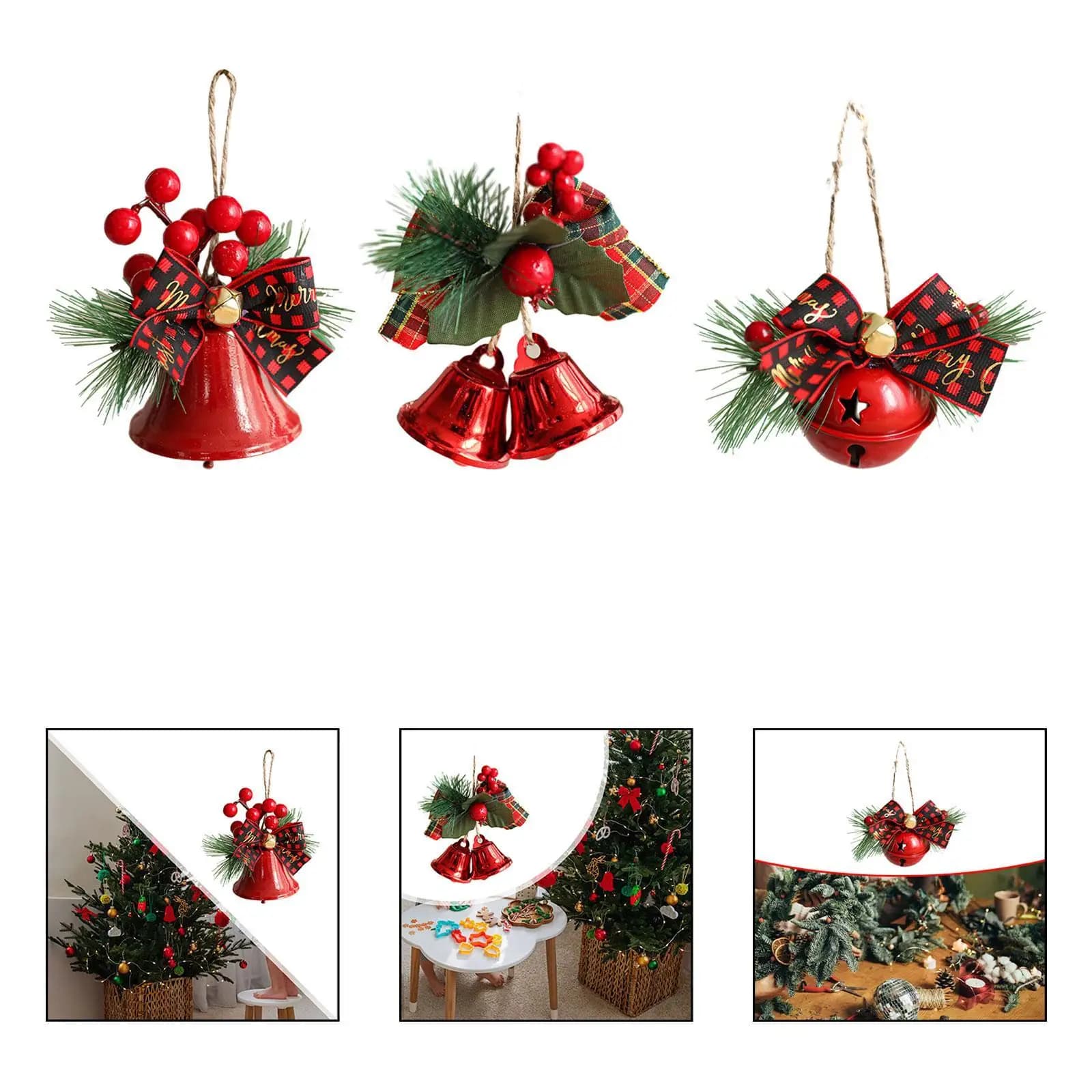 Christmas Bow with Bell Hanging Ornament Small Decorative Shatterproof Door Hanger for Indoor Outdoor Holiday Shop Party Home