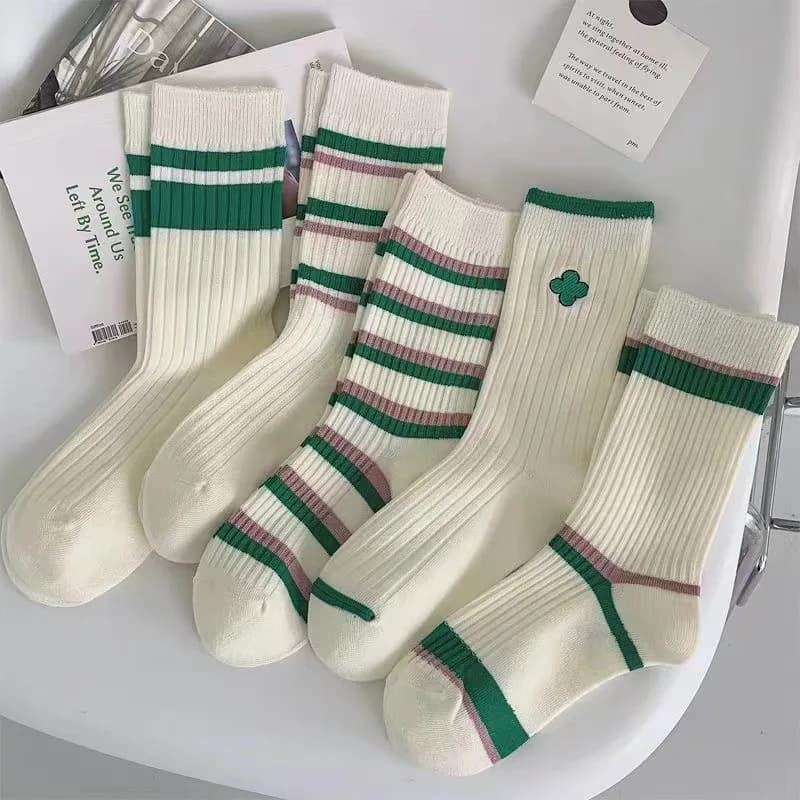 5 Pairs 1 Lot Women's Summer Spring Striped Soft Socks Set Sweet Style Korean Street Calcetines Mujer Socks Pack For Girls Gift