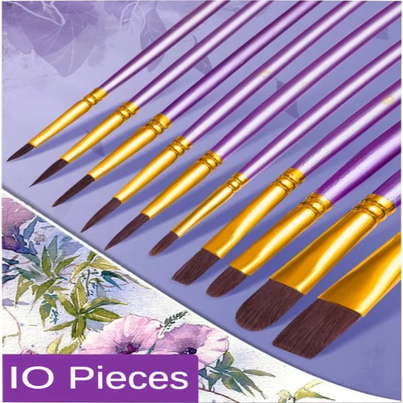 10 Pcs Set Nylon Hair Children's Artists Painting Brush Art Special Multifunction Hook Line Short Pointed Pen Available 4 Colors