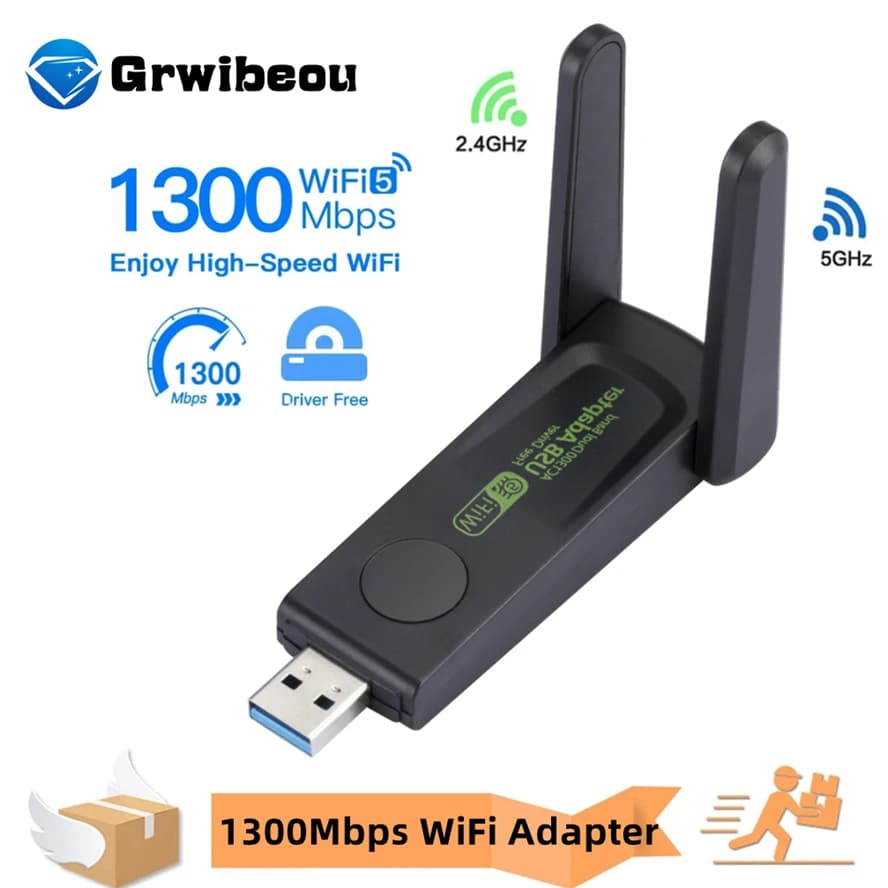 1300Mbps USB WiFi Adapter Dual Band 2.4Ghz/5Ghz Wireless WiFi Dongle Antenna USB Ethernet Network Card Receiver For PC Laptop