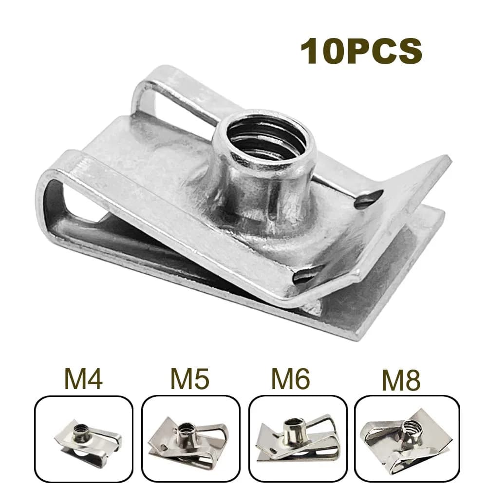 10pcs Stainless Steel U Type Clips Plate Leaf Spring Nut M6 M5 M4 M8 8mm 5mm 6mm 4mm Reed Nuts for Car Motorcycle Scooter ATV