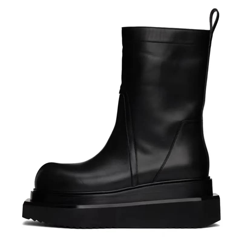 Trendy Male Knight All Black Zipper Leather Mid-calf Boots Thick soled Invisible Height Increasing Shoes For Man