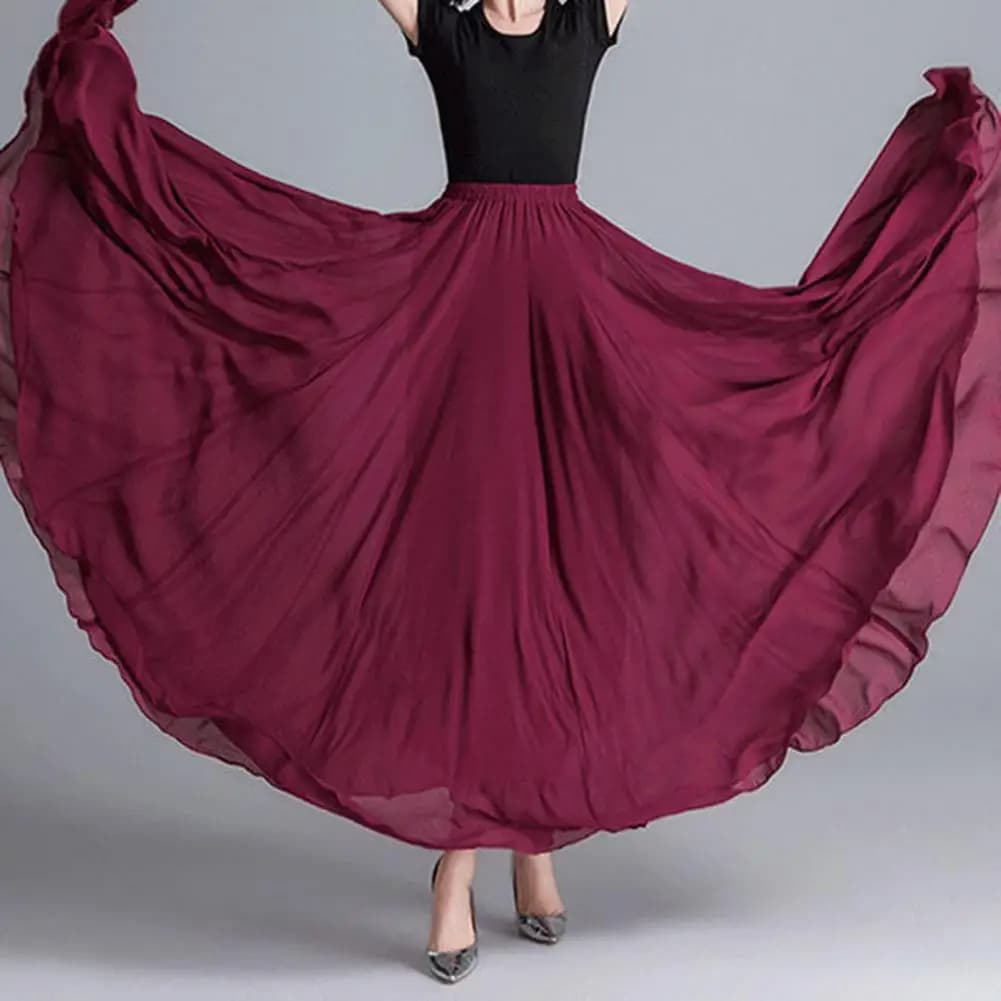 Elastic Waist Dance Skirt Flowy Hem Dance Skirt Multi-layered Gauze Chiffon Elastic Waist Solid Color for Ballet Cosplay Dance