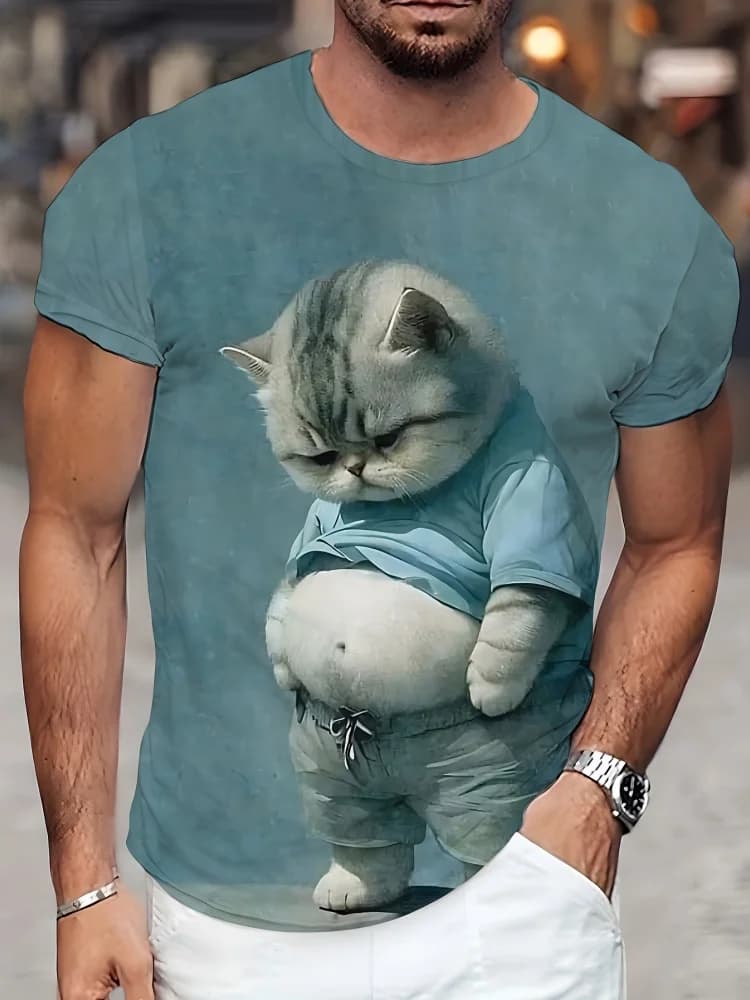 Fashion Sketch Animal Graphic Men T-Shirts Cats 3D Print Oversize Short Sleeve T-Shirt O-Neck Casual Men Women T-Shirt Clothing