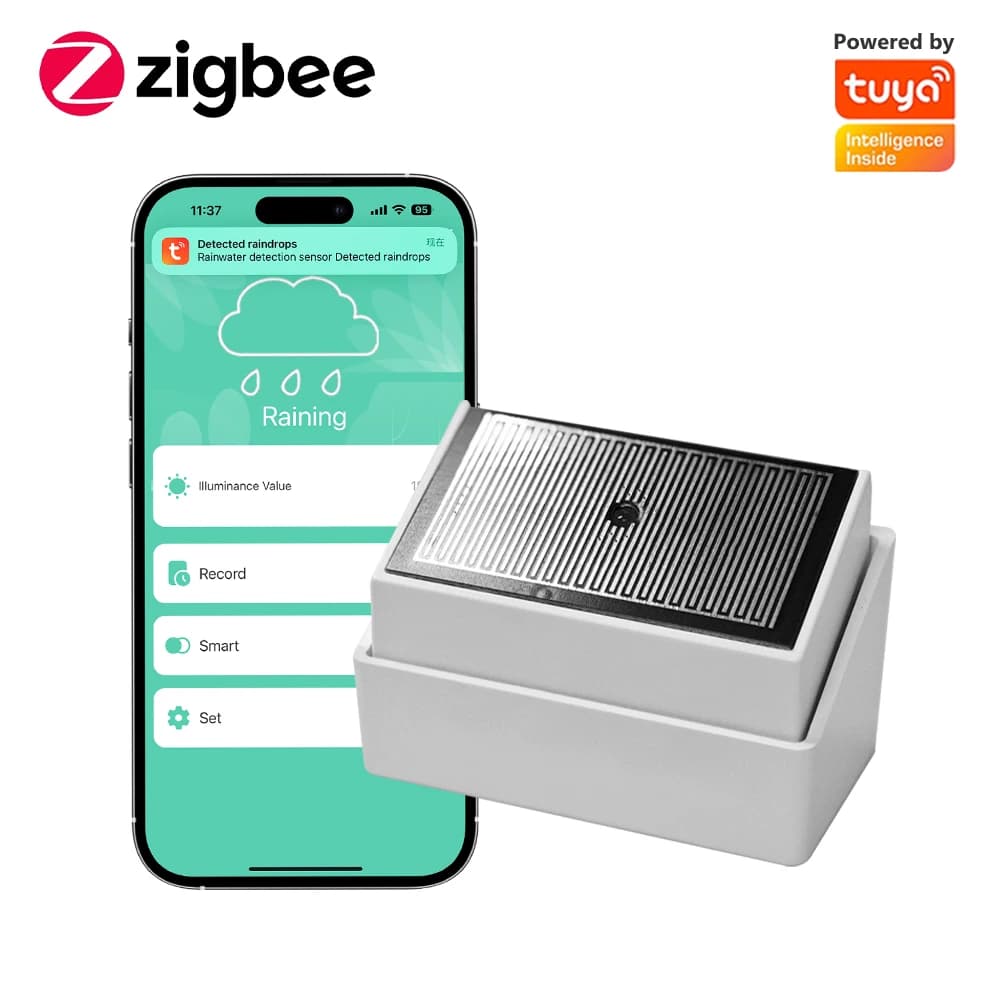 2 in 1 Tuya Zigbee Raindrop Sensor Brightness Light Detector Outdoor Rainfall Data Collection Detector For Home Automation