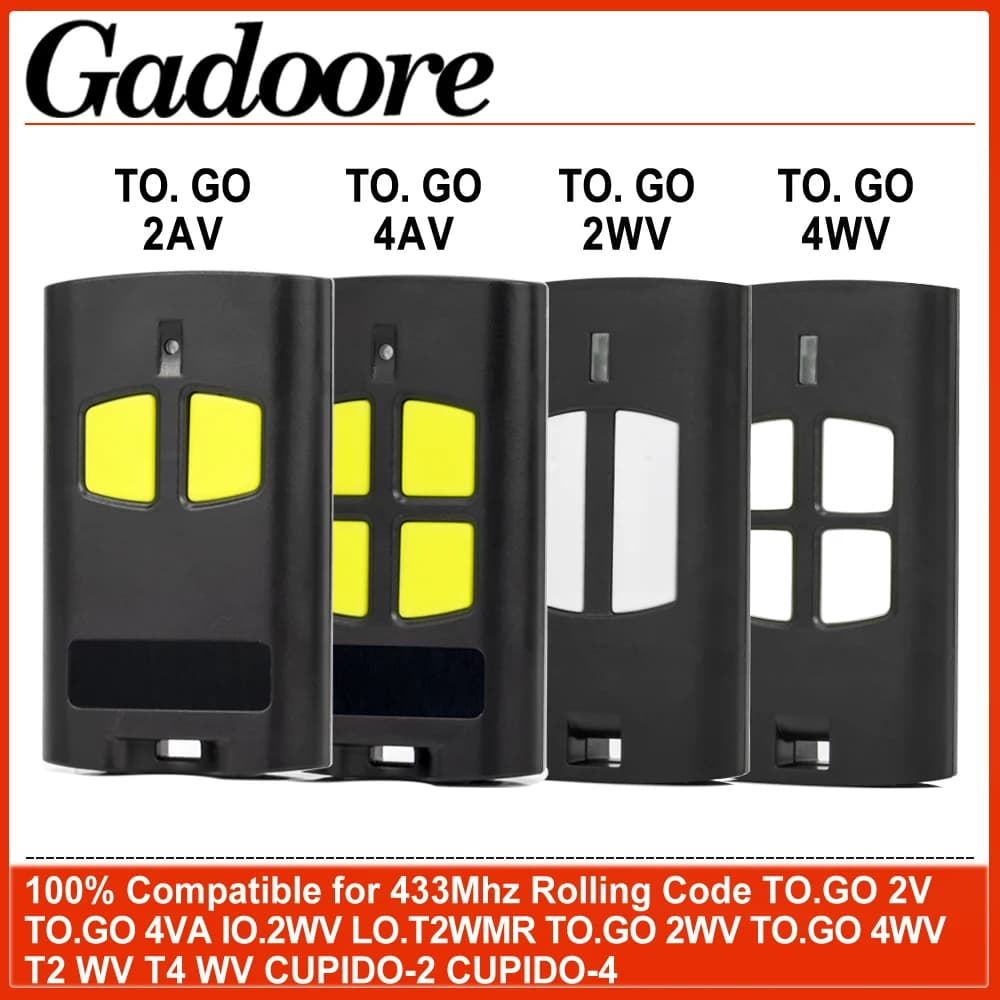 Gadoore TO.GO 2VA 4VA 2WV 4WV Garage Door Remote TO.GO 2VA TO.GO 4VA 433MHz Compatible with BENINCA TO.GO 2V 4VA 2WV 4WV