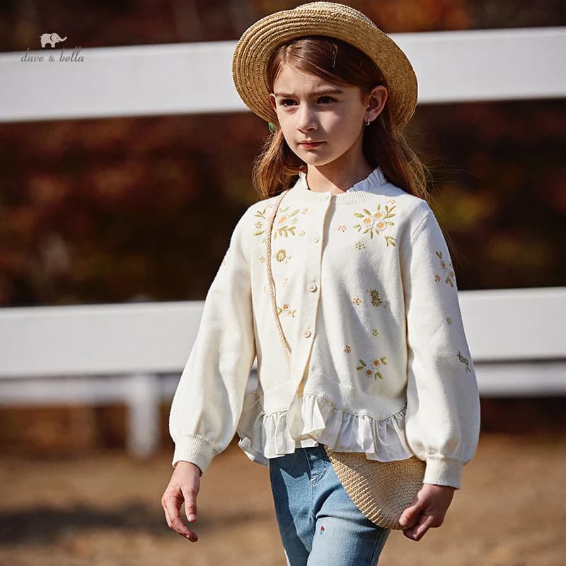 Dave Bella Children Girls 2025 Spring New Fashion Casual Top Sweet Charm Noble Gentle Cardigan Knit Coat Princess DK1247754