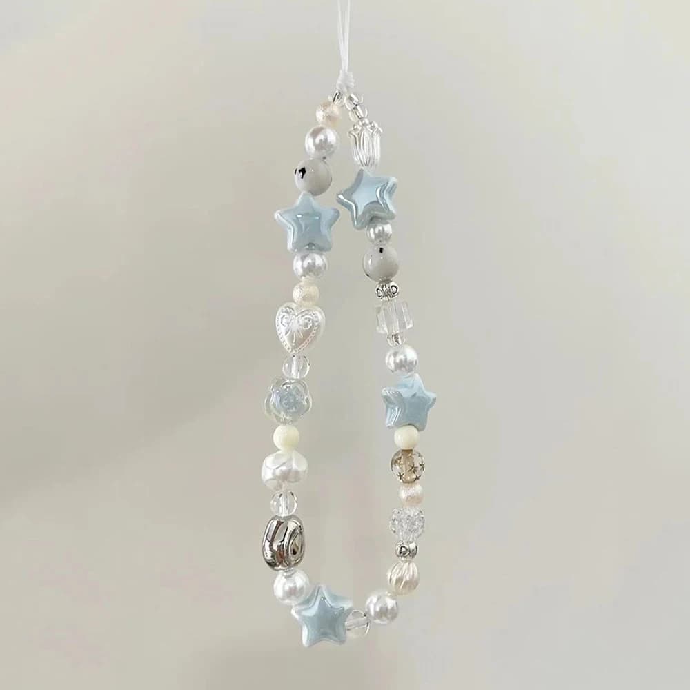 INS Star Pearl Beads Phone Chain Trendy Pendant For iPhone Samsung Universal Accessories  Lanyard Hanging Rope For Girl Pendant
