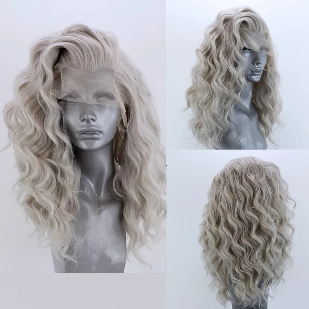 Light Grey Short Bob Synthetic Lace Front Wigs for Women Cosplay Wear Short Body Wavy Purple Blue Pink Grey Wig Part Lace BobWig