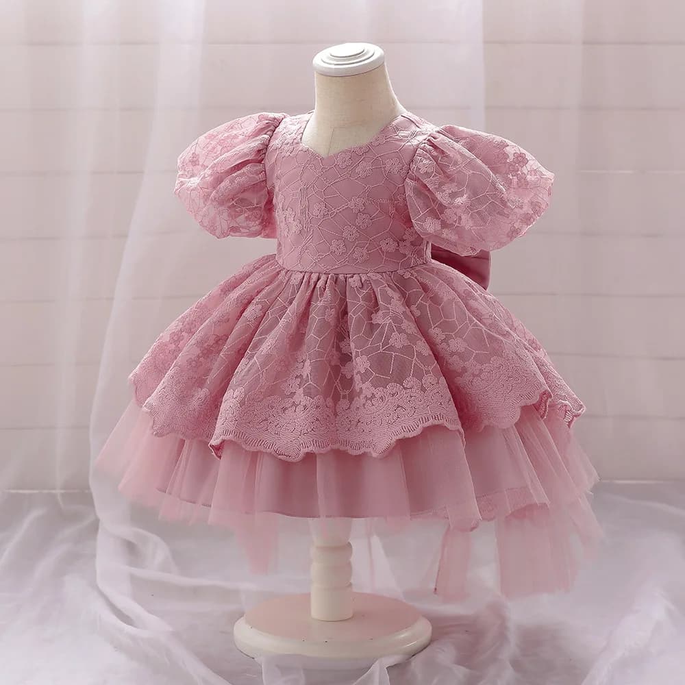 Girls Party Dress 4 Colors 4Y-7Y Princess Dress Puff Sleeve Christmas Trailing Skirt Gauze Ball Gown Wedding Birthday