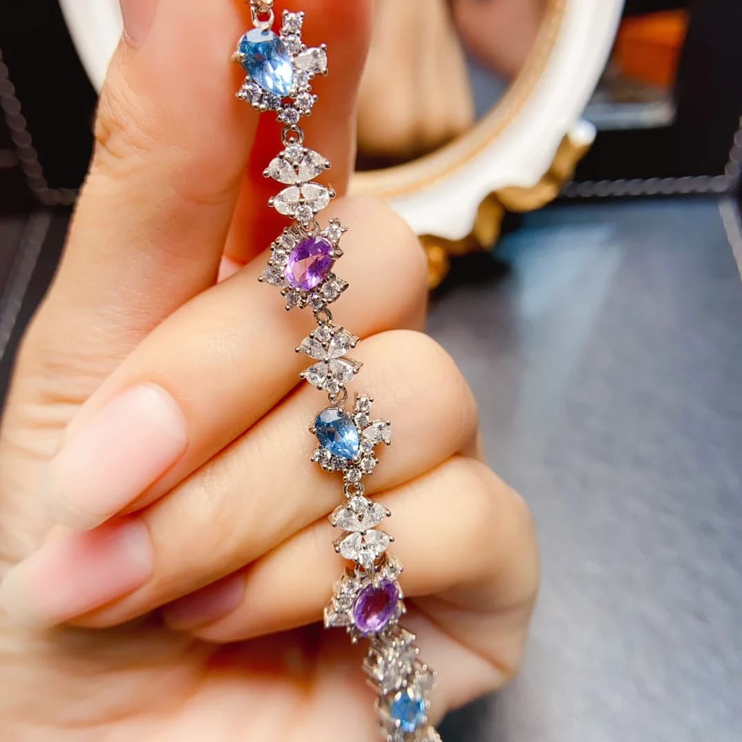 FS 4*6mm Natural Topaz Amethyst Bracelet S925 Sterling Silver With Certificate for Women Fine Fashion Jewelry Weddings MeiBaPJ