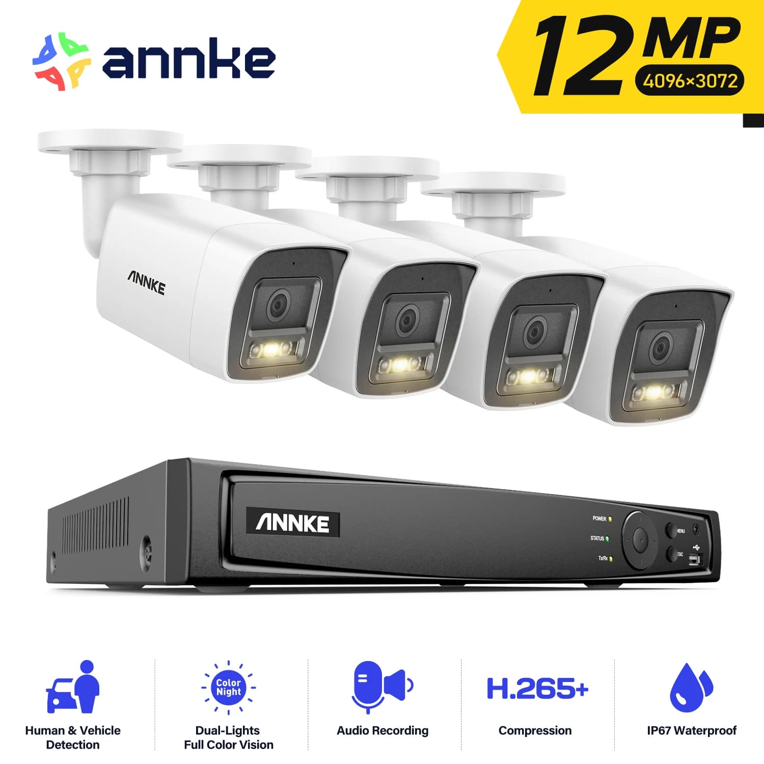ANNKE 4K POE Video Surveillance System 8CH NVR With 8MP 12MP Security Cameras CCTV Kit Audio Recording Ip camera Two-way Audio