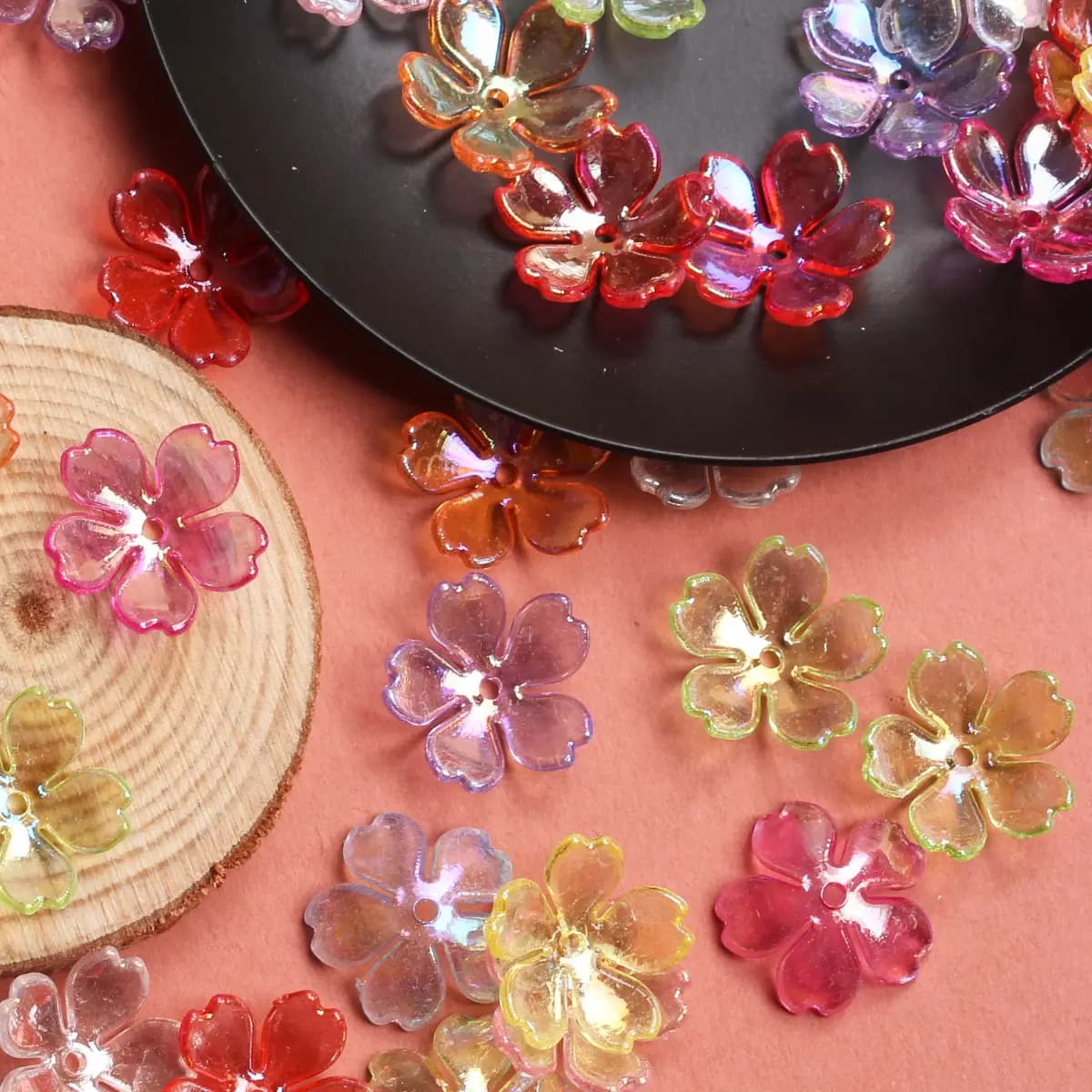 100Pcs/Lot Torus 15MM Acrylic Flower Beads Petals Connectors Diy Earrings Hair Jewelry Making Resin Acessories