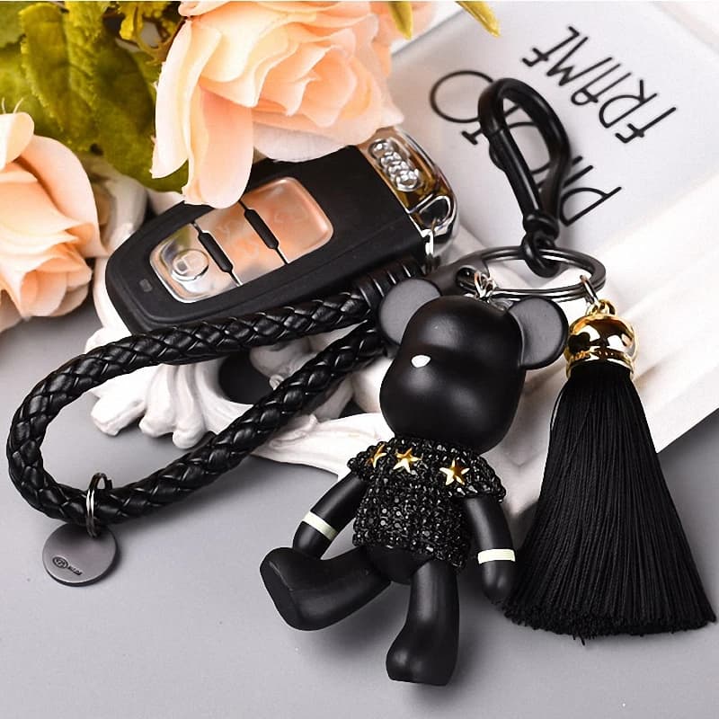 Bomgom Tassels Cartoon Popobe Gloomy Bear Keychain Cute Bag Charm Holder Cartoon Resin Key Chain Rhinestone Keychain