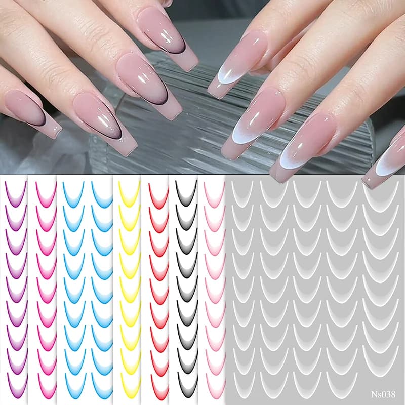 3D Colored French Style Nail Stickers Blue Rose Gradient Line StripeDecals Fashion Nail Accessories Gel Polish Nail Wraps Manicu