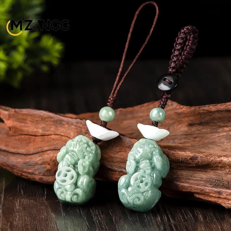 Original High-end Car Key Chain Pendant Natural Jade Pixiu Mobile Phone Pendant Creative Simple Male and Female Fortune Mascot