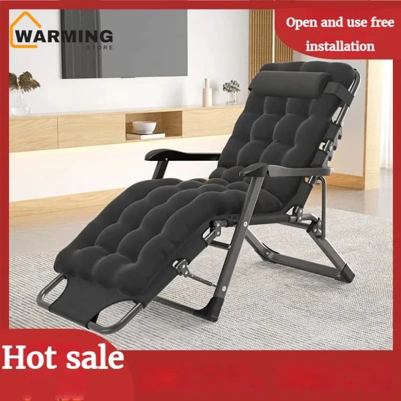 Warming Folding Reclining Lounge Chair with Pillow for Beach Yard Pool Patio, Outdoor Chaise Camping Chairs Tanning Chair