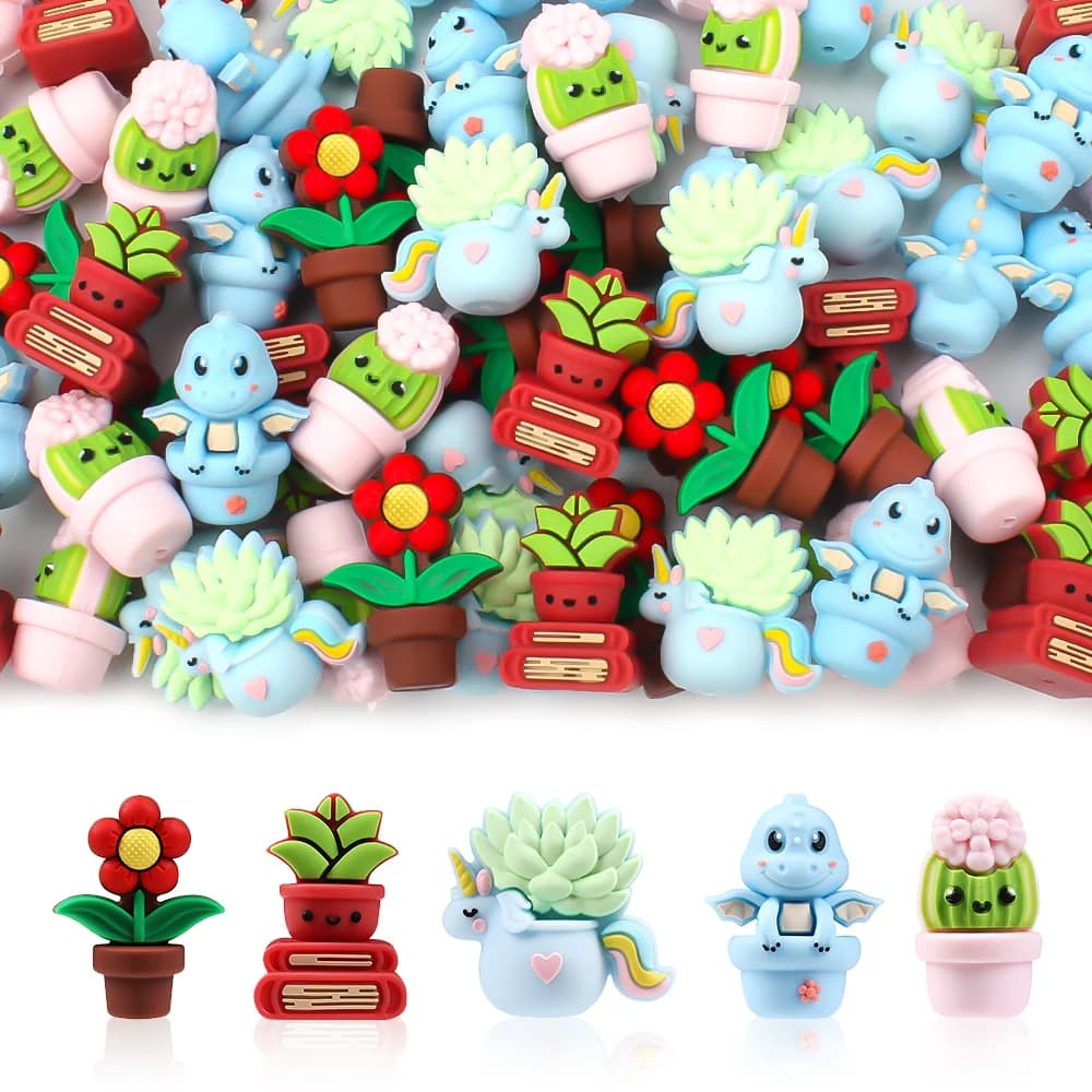 5/10Pcs Silicone Beads Flower Pots Shape 3D Focal Beads for Jewelry Making DIY Necklaces Bracelets Jewelry Accessories Gifts