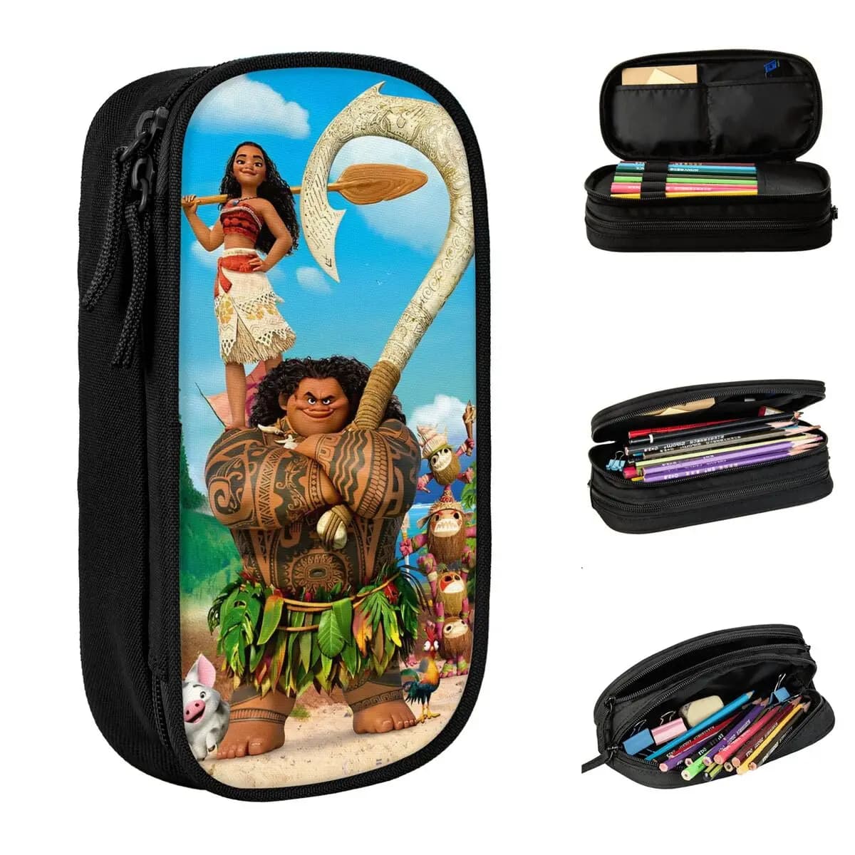 Moana Maui Anime Cartoon Pencil Cases Princess Pencil Box Pen Girls Boys Big Capacity Bag School Supplies Cosmetic Stationery