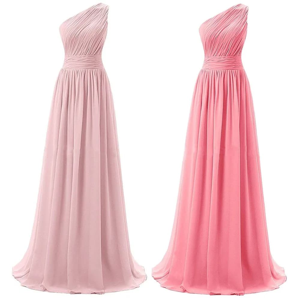 A Line Chiffon Pleat Elegant One Shoulder Bridesmaid Dresses Wedding Party Formal Prom Evening Floor Length Zipper Back