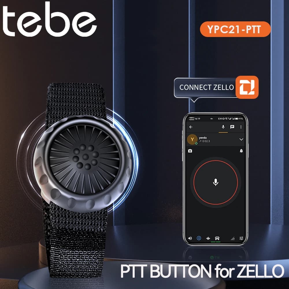 Tebe Wireless Bluetooth PTT Walkie Talkie Control Button with Adjustable Strap for IOS Android Phone Zello Push-to-Talk Button