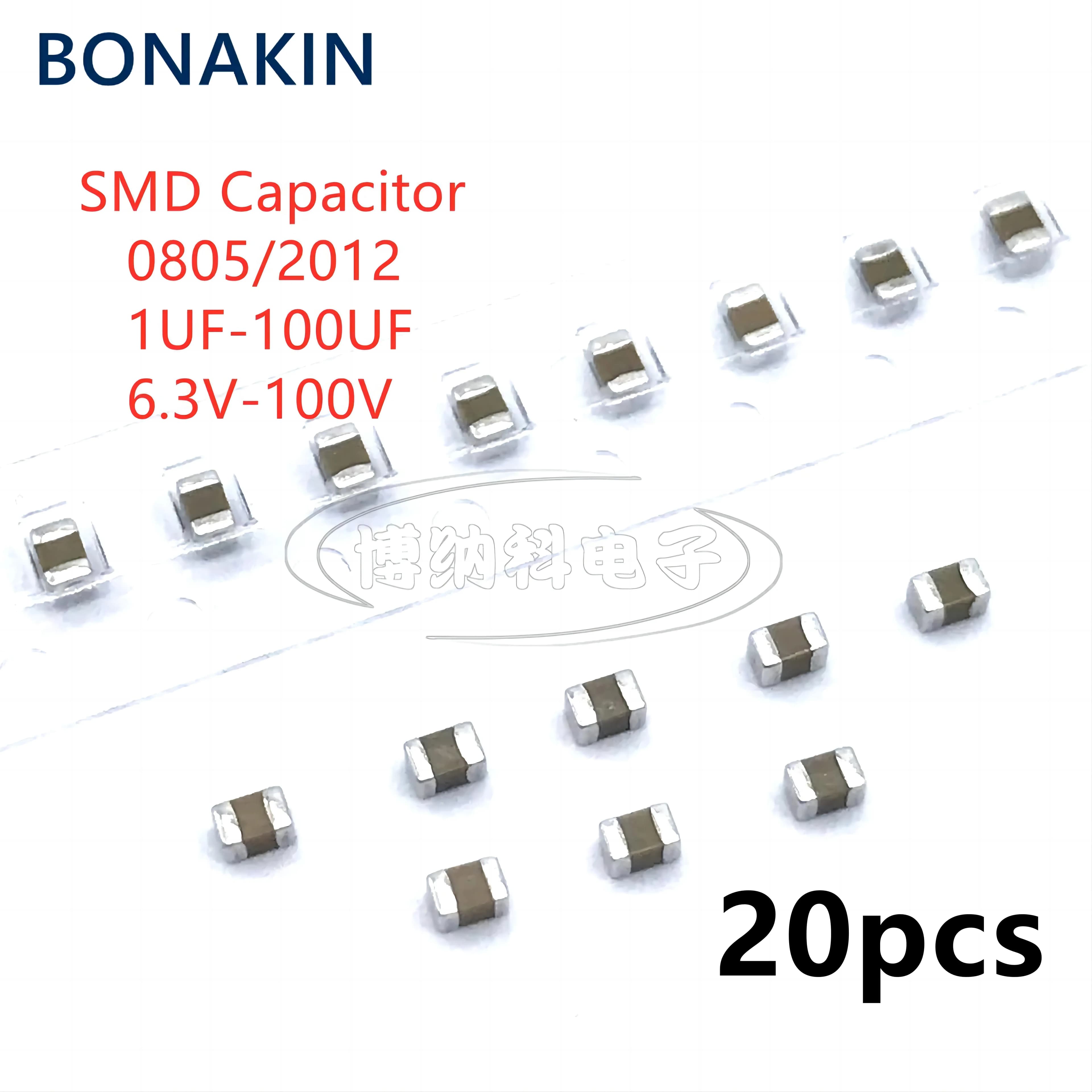 20PCS 0805 SMD Capacitor 1UF 2.2UF 4.7UF 10UF 22UF 47UF 100UF 6V3 10V 16V 25V 35V 50V 63V 100V X7R X5R K=±10% M=±20%