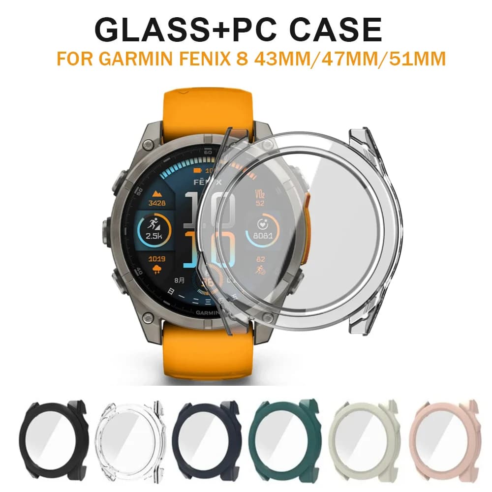 2in1 Tempered Glass Screen Protector Case For Garmin Fenix 8 43mm 47mm 51mm,Anti-scratch Protective Shell For Fenix 8 Accessory