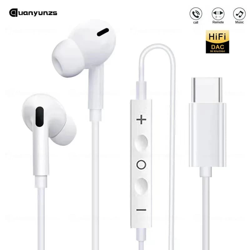 Type c Wired Earphones Cable Earbuds for Apple Lightning Headphones for Iphone 5 6 8 7 Plus X XS MAX XR 10 11 12 13 14 Pro 15 16