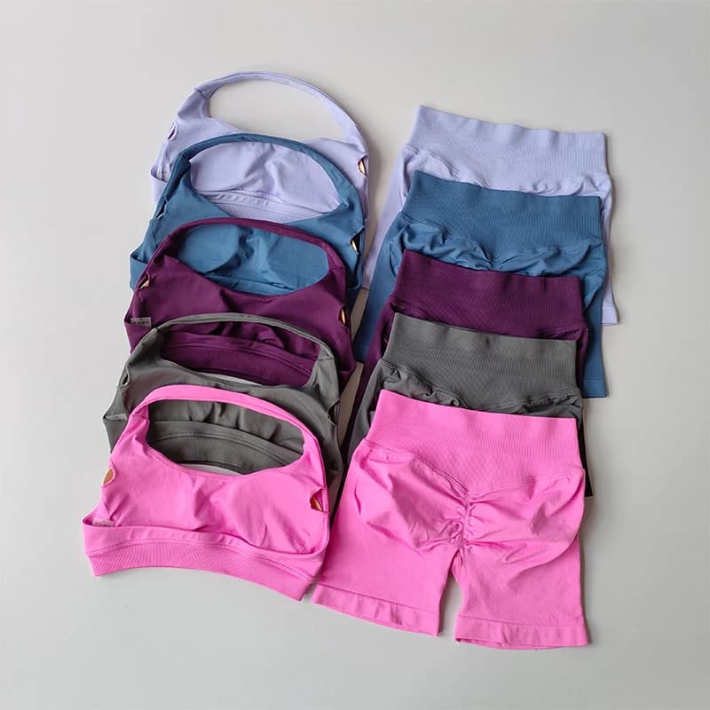 2pcs Sexy Halter Neck Beautiful Back High Waist Peach Sports Bras Set Suit Pilates Gathering Training Yoga Vest Fitness Bra