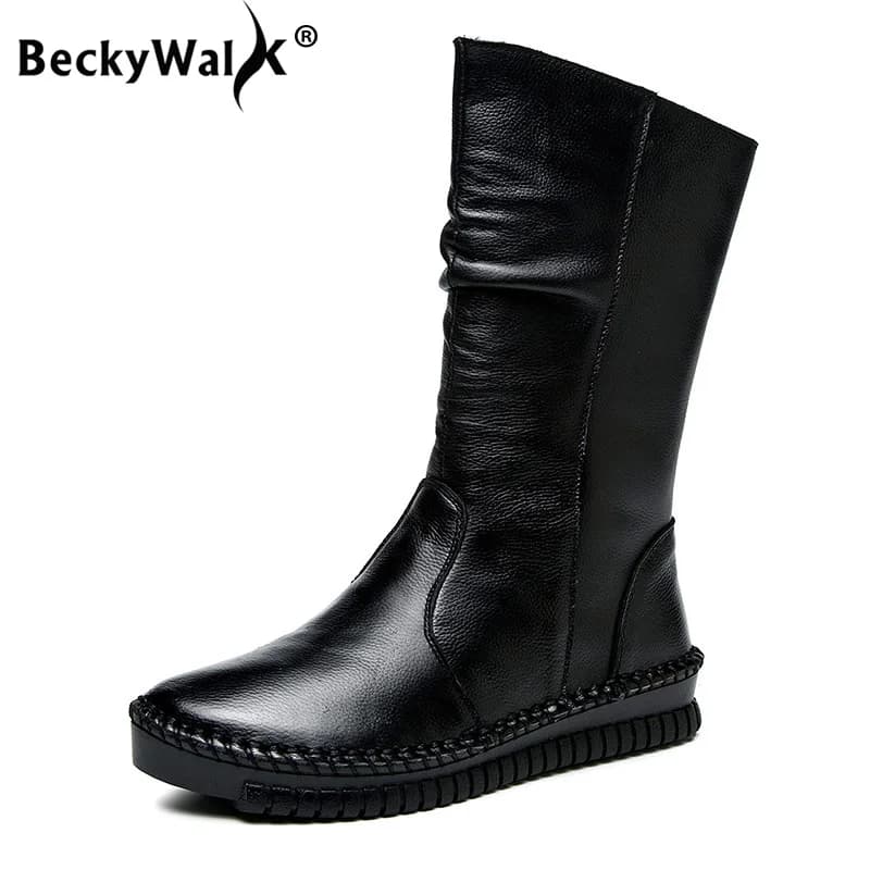 New Fashion Women Boots Genuine Leather Winter Flat Boots Women Handmade Cow Leather Shoes Woman botines mujer 2025 WSH3437