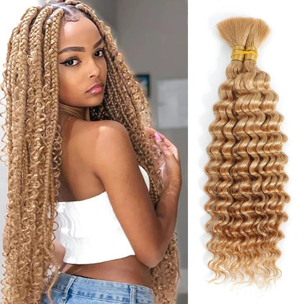 Human Braiding Hair 2Bundle 100g 18Inch Deep Wave Bulk Human Hair Brown Wet and Wavy Human Hair Bundles for Braiding No Weft